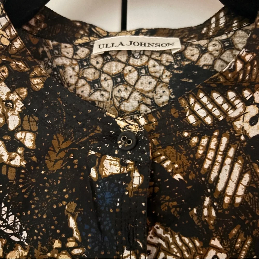 Ulla Johnson Prudence Blouse Bronze Floral Size 2 Puff Sleeves Neutral Top Shirt